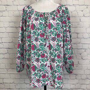SZ Blockprints Hot Pink Padra Ida Top Size M White Floral